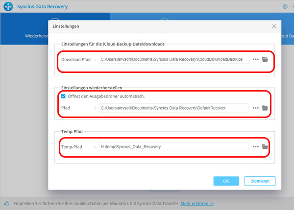 syncios data recovery Settings