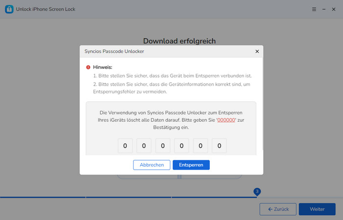 Bestätigung der Entsperrung des iPhone-Codes