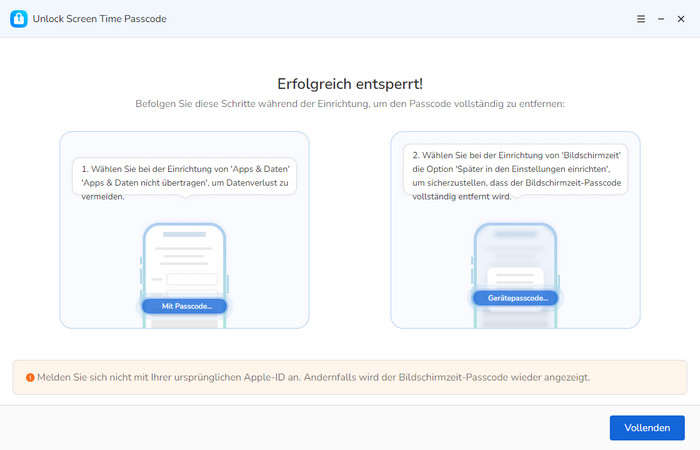 Bildschirmzeit-Code erfolgreich entsperren