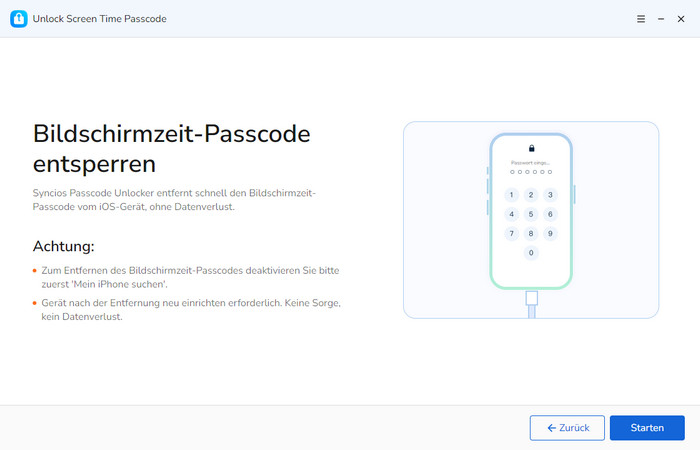 Entsperrung von Bildschirmzeit-Code starten
