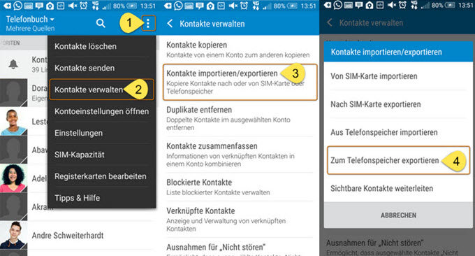 kontakte von android mit usb-kabel sichern