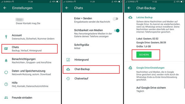 whatsapp chats mit google drive sichern