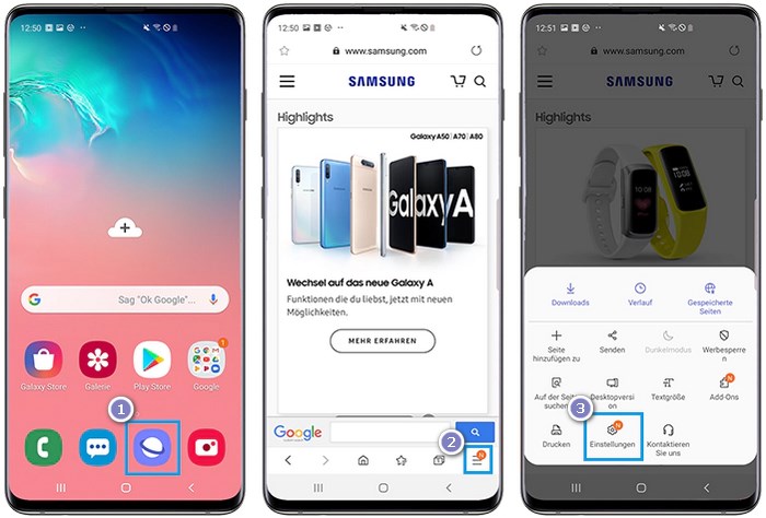 den Standard-browser Samsung Internet starten