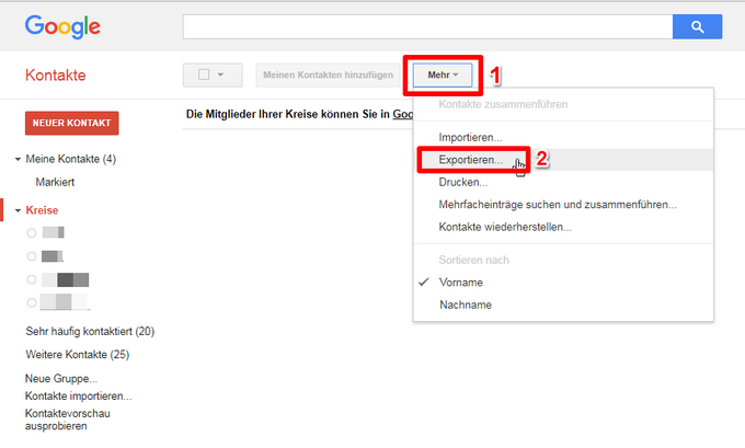 kontakte exportieren