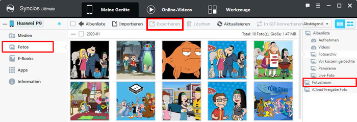 HUawei-Fotos mit Syncios Manager exportieren