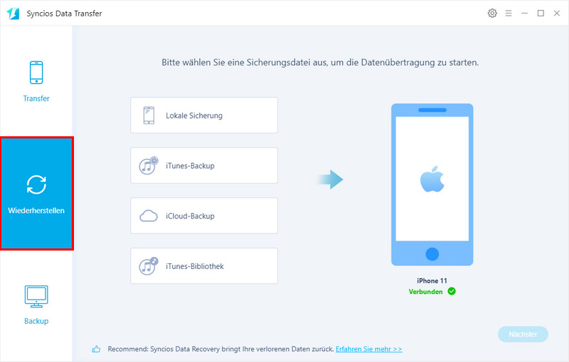 mit Syncios Data Transfer iPhone Daten wiederherstellen