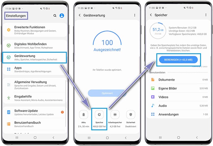Gerätewartung-Funktion von Galaxy Smartphone