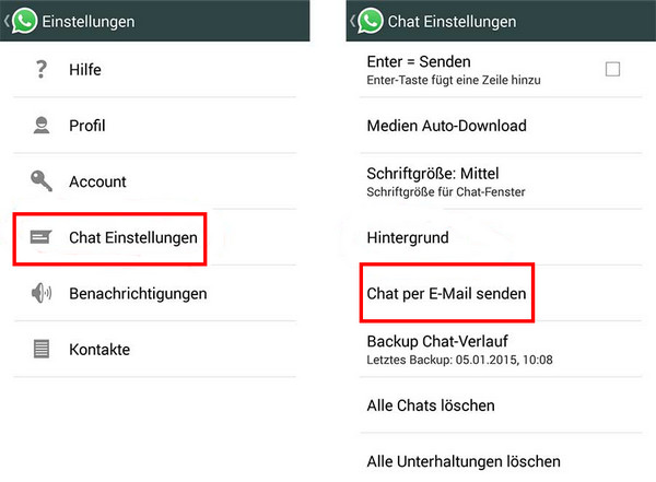 whatsapp chats via email sichern