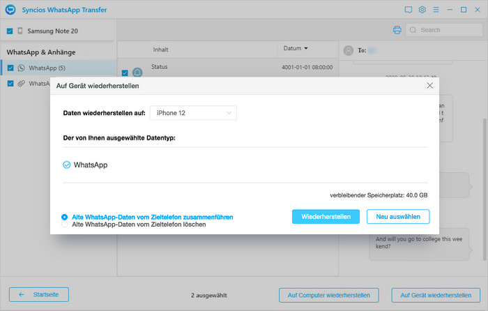 WhatsApp-Daten auf Gerät wiederherstellen