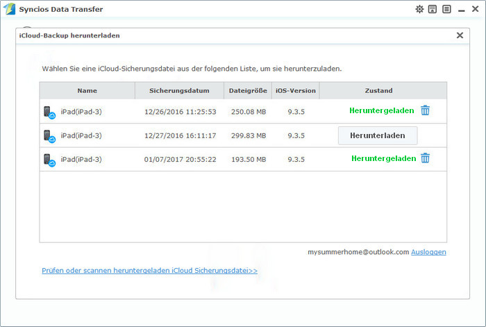 Wählen Sie die iCloud-Sicherungsdatei aus