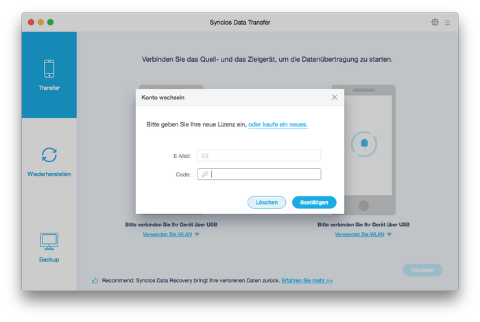 Registrieren Sie Syncios Data Transfer für Mac