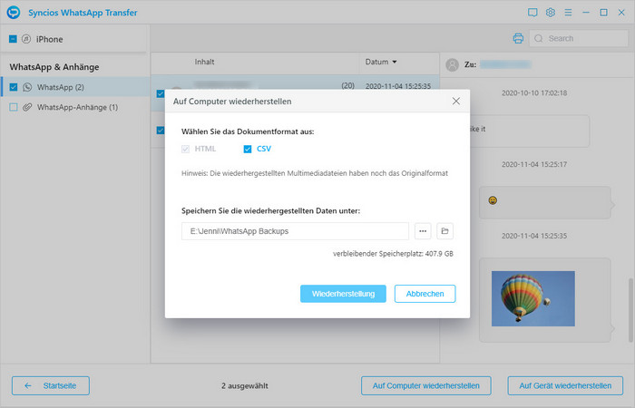 WhatsApp-Chats als HTML- oder CSV-Dateien exportieren