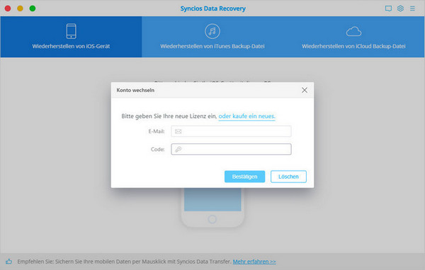 Registrieren Sie die Mac-Version von Syncios Data Recovery