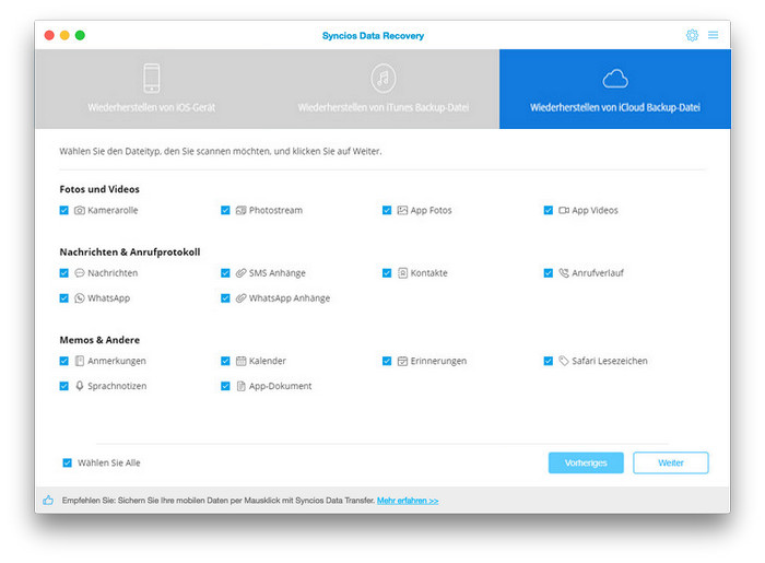 iCloud-Dateien wählen